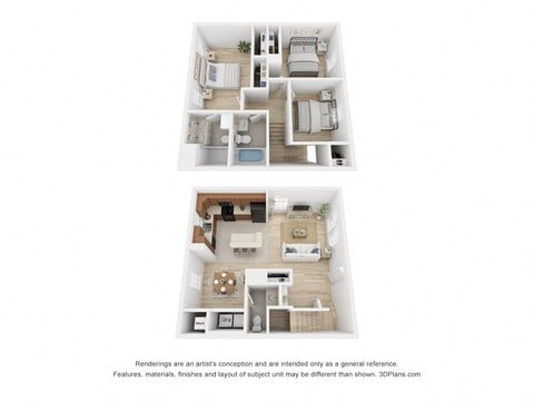 Floor plan for 3 beds, 2 baths, 1347 sqft